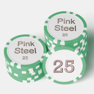 Lot De Jeton De Poker Acier rose blanc vert 25 rayé puce de poker