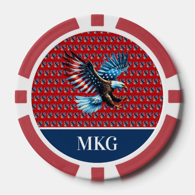 Lot De Jeton De Poker Aigle Patriotique Américain Rouge Blanc Bleu (Recto)
