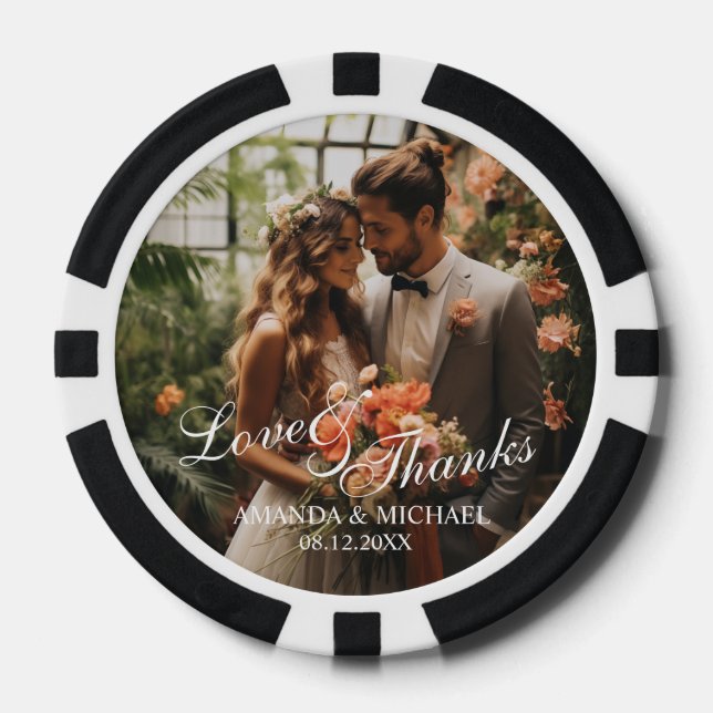 Lot De Jeton De Poker 'Amour & Merci' Photo personnalisée Mariage Faveur (Recto)