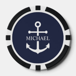 Lot De Jeton De Poker Ancre bleue marine Nom personnalisé