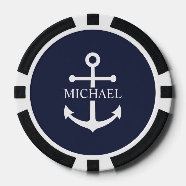 Lot De Jeton De Poker Ancre bleue marine Nom personnalisé (Recto)