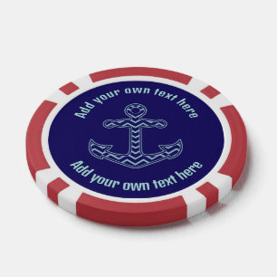 Lot De Jeton De Poker Ancre Chevron bleu Texte personnalisé nautique