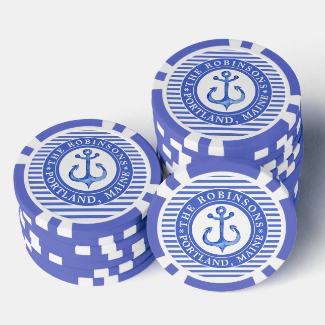 Lot De Jeton De Poker Ancre nautique bleu marine Personnalisé (Empiler)