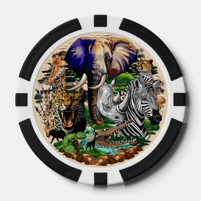 Lot De Jeton De Poker Animaux sauvages de la Savane africaine (Recto)