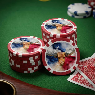 Lot De Jeton De Poker Aquarelle Longhorn du Texas avec carte du drapeau