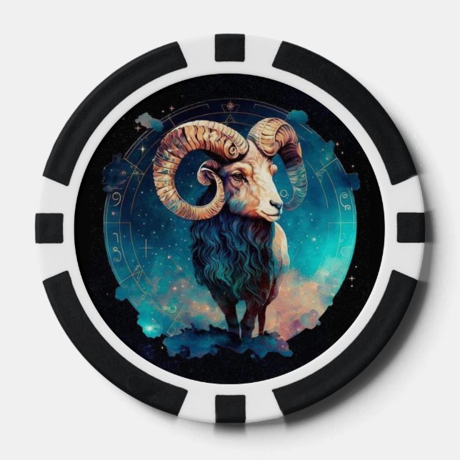 Lot De Jeton De Poker Aries Zodiac Poker Chips - Astrologie Symbole Jeu (Recto)