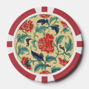 Lot De Jeton De Poker Art Nouveau Vintage Chinoiserie Fleurie Rouge Chin
