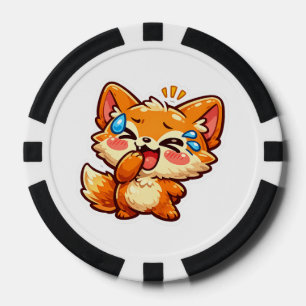 Lot De Jeton De Poker Autocollant de renard orange Kawaii mignon qui rit
