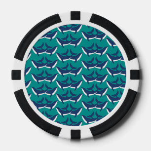 Lot De Jeton De Poker Baleines Bleues Blanches Animal Marin Vert Océan M