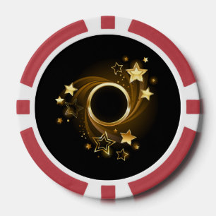 Lot De Jeton De Poker Bannière ronde avec étoiles or sur noir