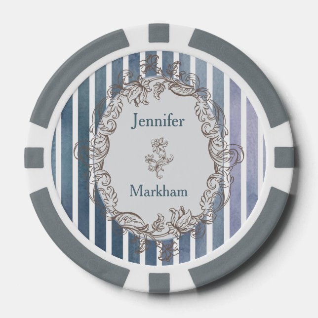 Lot De Jeton De Poker Baroque Bleu Gris Aquarelle (Recto)