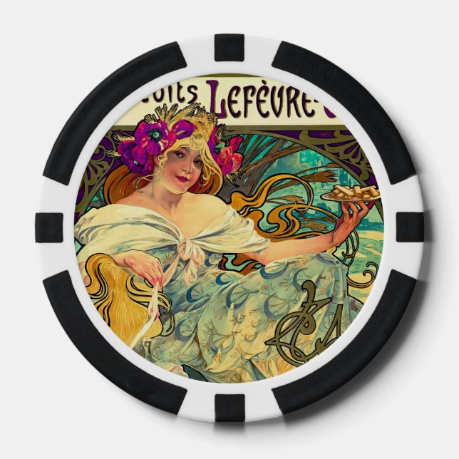 Lot De Jeton De Poker Biscuits Lefevre-Utile par Alphonse Mucha (1896) (Recto)
