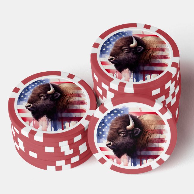 Lot De Jeton De Poker Bison avec drapeau des États-Unis d'Amérique (Empiler)