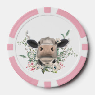 Lot De Jeton De Poker bisou de nez de vache fleurs aquarelle gris animal