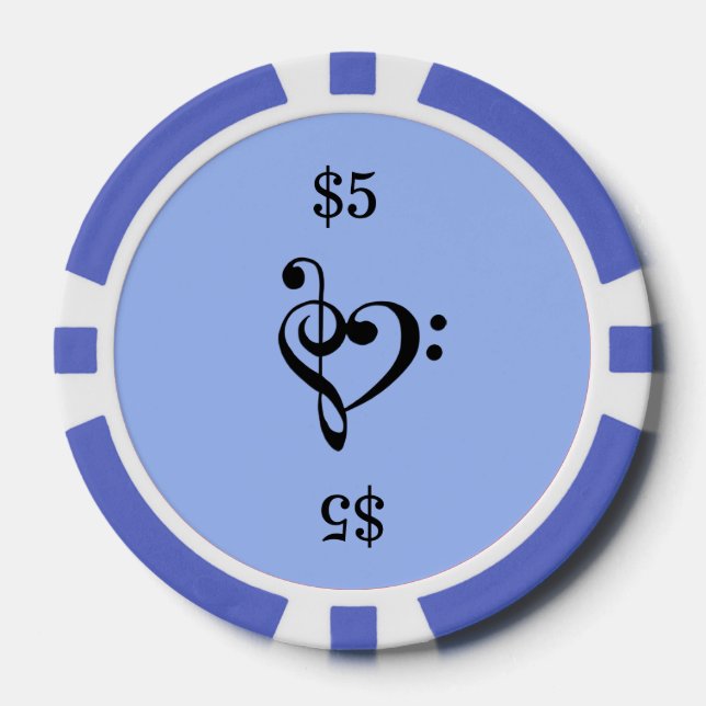 Lot De Jeton De Poker Bleu de coeur de clef de musique (Recto)