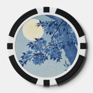Lot De Jeton De Poker Bleu Lune Fleur Arbre Sous le Ciel Nocturne