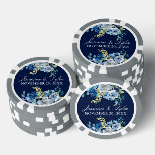 Lot De Jeton De Poker Bleu marine blanc floral élégant mariage personnal