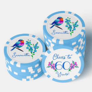 Lot De Jeton De Poker Blue Birdie Oubliez-moi pas les fleurs 60e anniver