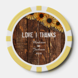 Lot De Jeton De Poker Bois rustique et Mariage Merci de tournesol Burlap