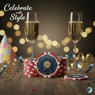 Lot De Jeton De Poker Bonne Année Bonne Chance Horloge de Minuit