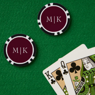 Lot De Jeton De Poker Bourgogne et blanc   Monogramme moderne