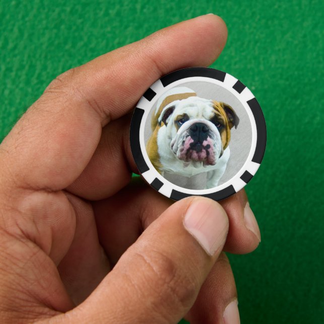 Lot De Jeton De Poker Bulldog Painting - Joli art original chien (main)