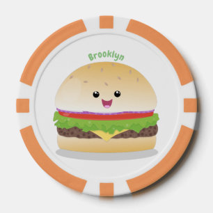 Lot De Jeton De Poker Caricature de hamburger kawaii joyeux