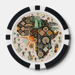 Lot De Jeton De Poker Carte d'Afrique Éléments Tribaux Décoratifs Motif