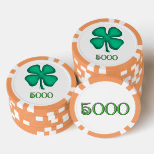 Lot De Jeton De Poker Chance 4 feuilles Irish Clover org 5K bande puce d