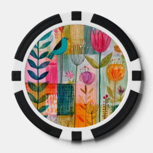 Lot De Jeton De Poker Charmant Patchwork Mer Bleu d'Oiseau
