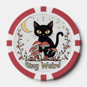 Lot De Jeton De Poker Chat noir fantaisiste encadré par des champignons
