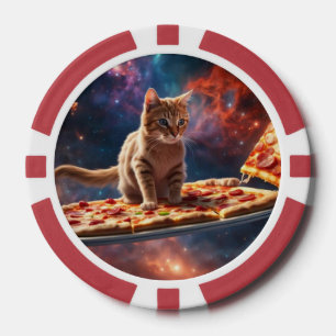 Lot De Jeton De Poker Chat surfant une pizza dans le cosmos