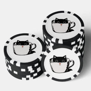 Lot De Jeton De Poker Chaton noir avec nez rouge caché dans une tasse