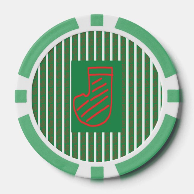 Lot De Jeton De Poker Chaussette de Noël verte sur fond vert (Recto)