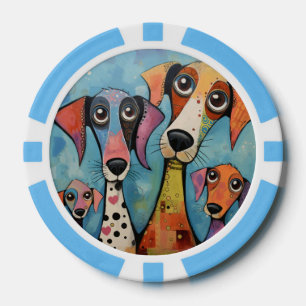 Lot De Jeton De Poker Chien Coloré Art Abstrait de Style Cartoon