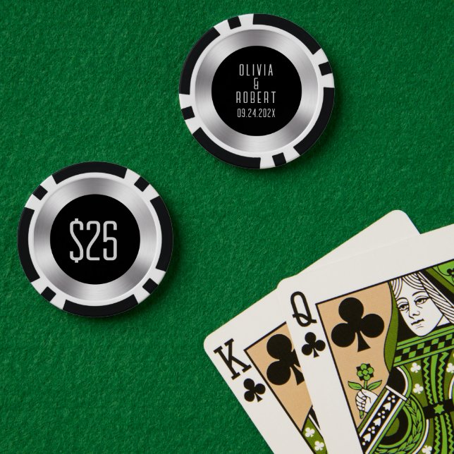 Lot De Jeton De Poker Chiffres de poker mariage noir et argent (Table de poker (double))