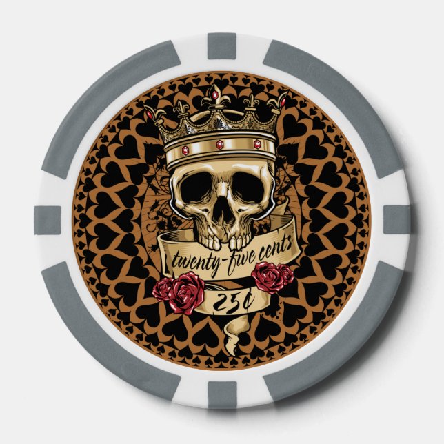Lot De Jeton De Poker Chip de poker crâne et Rose - 25¢ (Recto)