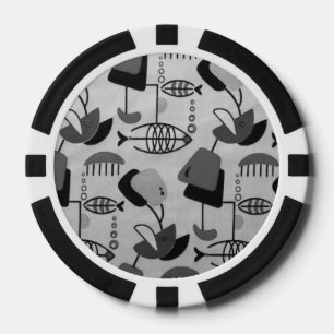 Lot De Jeton De Poker Chip de poker Motif atomique noir et blanc