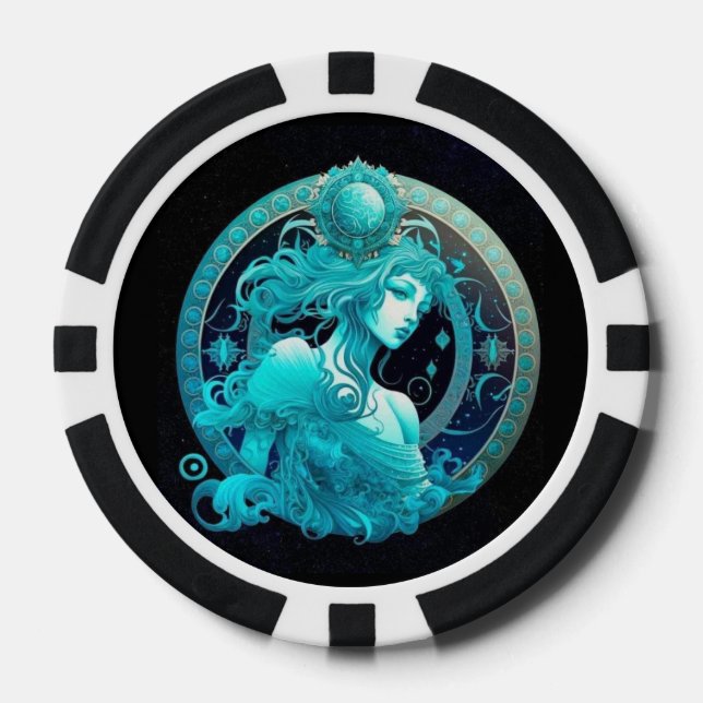 Lot De Jeton De Poker Chips de Poker Aquarius Zodiac - Thème Astrologie (Recto)