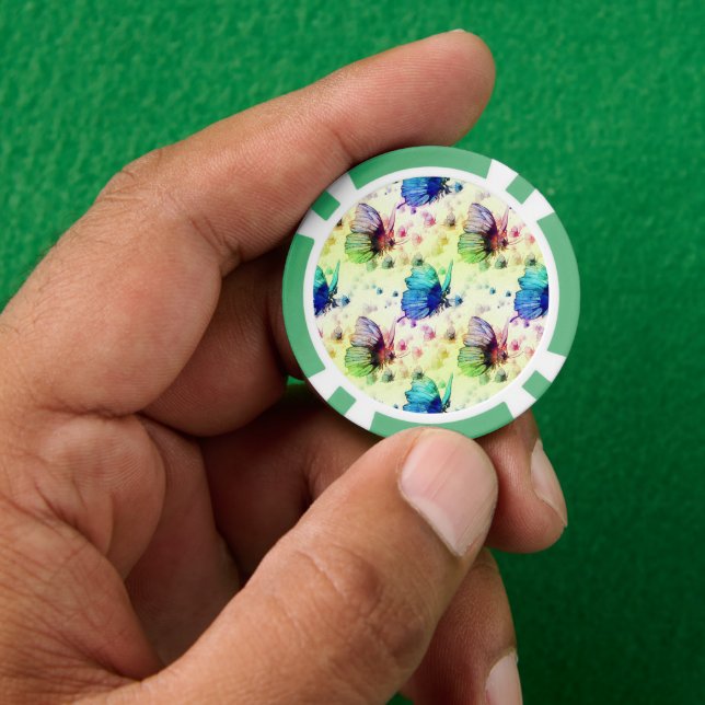 Lot De Jeton De Poker Chips de poker aux papillons d'aquarelle (main)