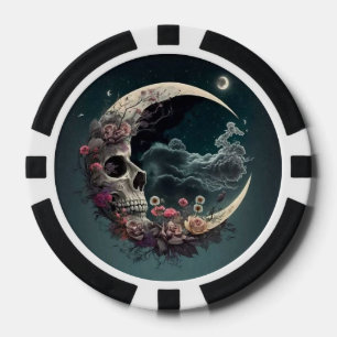 Lot De Jeton De Poker Chips de poker avec le crâne dans la lune et Rose
