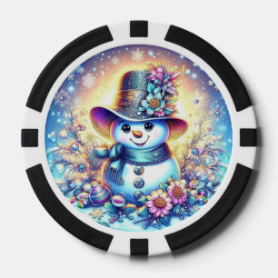 Lot De Jeton De Poker Chips de poker avec Mme Snowman - Design d'hiver a