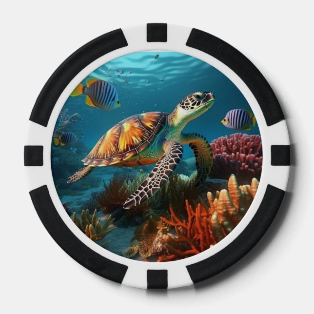 Lot De Jeton De Poker Chips de poker avec tortue sous-marine et poisson  (Recto)