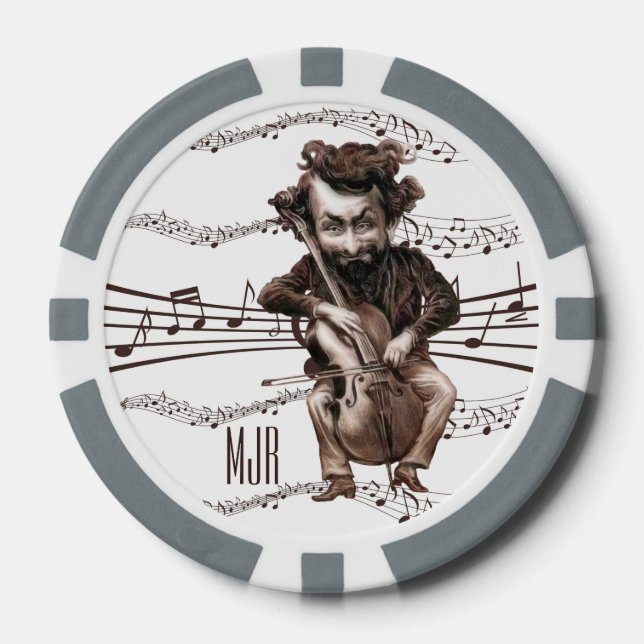 Lot De Jeton De Poker Chocs au cello | Musicien Vintage | Monogramme (Recto)