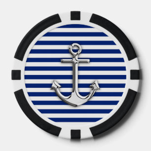 Lot De Jeton De Poker Chrome Anchor on Navy Stripes
