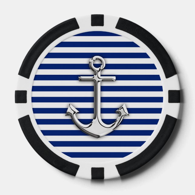 Lot De Jeton De Poker Chrome Anchor on Navy Stripes (Recto)