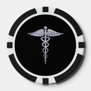Lot De Jeton De Poker Chrome Comme Caduceus Symbole Médicale