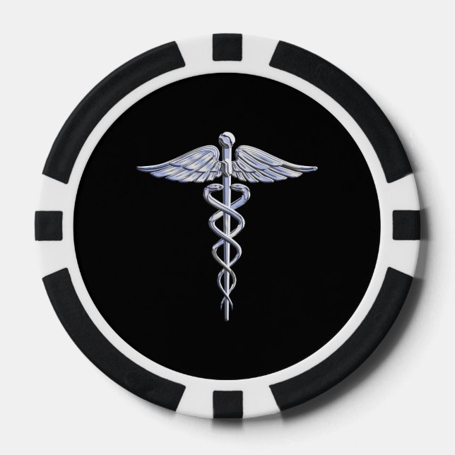 Lot De Jeton De Poker Chrome Comme Caduceus Symbole Médicale (Recto)