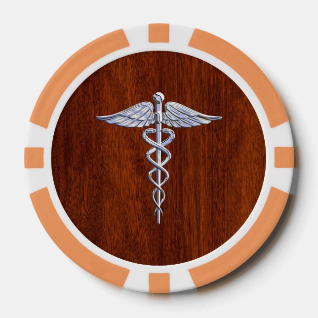 Lot De Jeton De Poker Chrome Comme Caduceus Symbole Médicale Mahogany Im (Recto)
