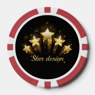 Lot De Jeton De Poker Cinq étoiles d'or en noir